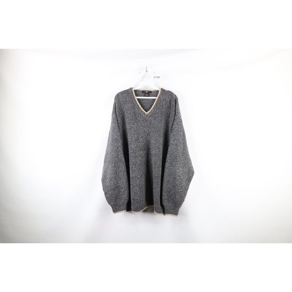 Vintage 90s Streetwear Mens 2XL XXL Blank Wool Blend Knit V-Neck Sweater Gray - Picture 1 of 7